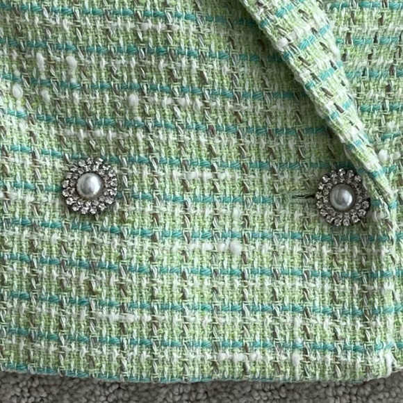 Zara Cropped Tweed Textured Jacket/Blazer Green Small NWT Office Academia Preppy - Picture 6 of 16